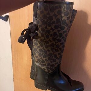 Coach Black and Brown Monogram Knee-High Boots NO BOX INCLUDED